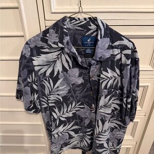 Caribbean Joe Men's Dark Blue Leaf Print Shirt